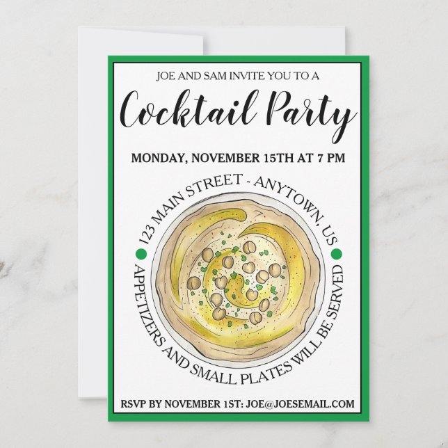 Hummus Chickpeas Mediterranean Food Cocktail Party Invitation (Front)