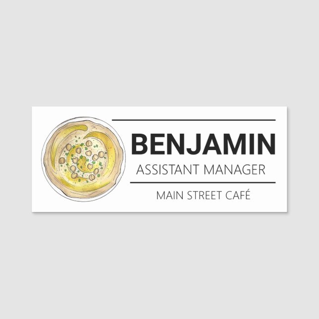 Hummus Houmous Chickpeas Mediterranean Food Café Name Tag (Front)