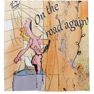 Humor Cartoon Funny Singing in the Shower Novelty Curtain