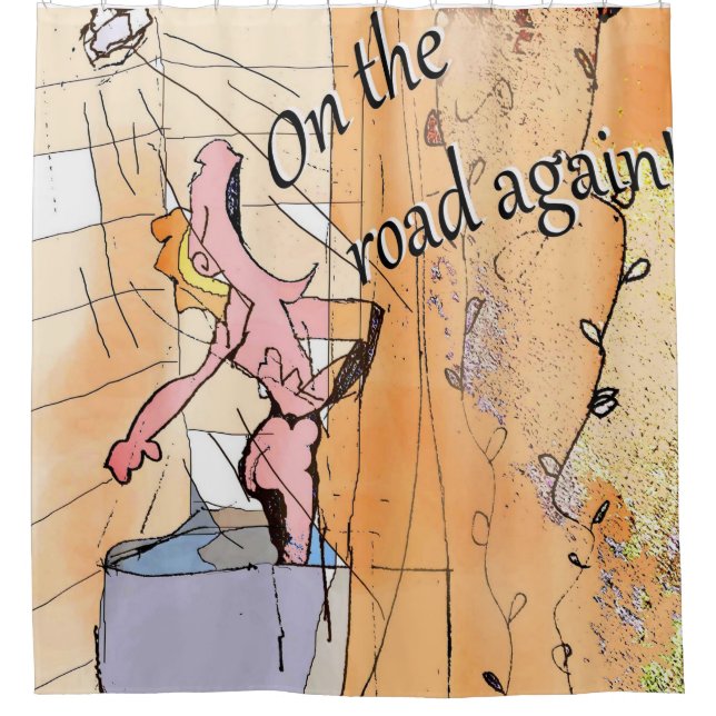 Humor Cartoon Funny Singing in the Shower Novelty Curtain (Front)