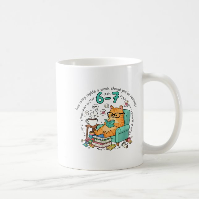 Humor Cat How Many Nights Reading Teacher Funny Ca Coffee Mug (Right)