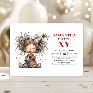 Humor Cute Little Girl Cartoon Birthday Invitation