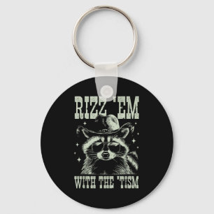 Humor rizz em with the tism raccoon cowboy autism key ring