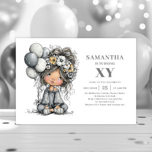 Humor Toddler Girl Black Gold 4th Birthday Invite