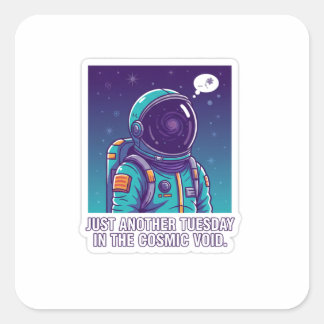 Humorous Astronaut in Cosmic Void | Funny Space Square Sticker