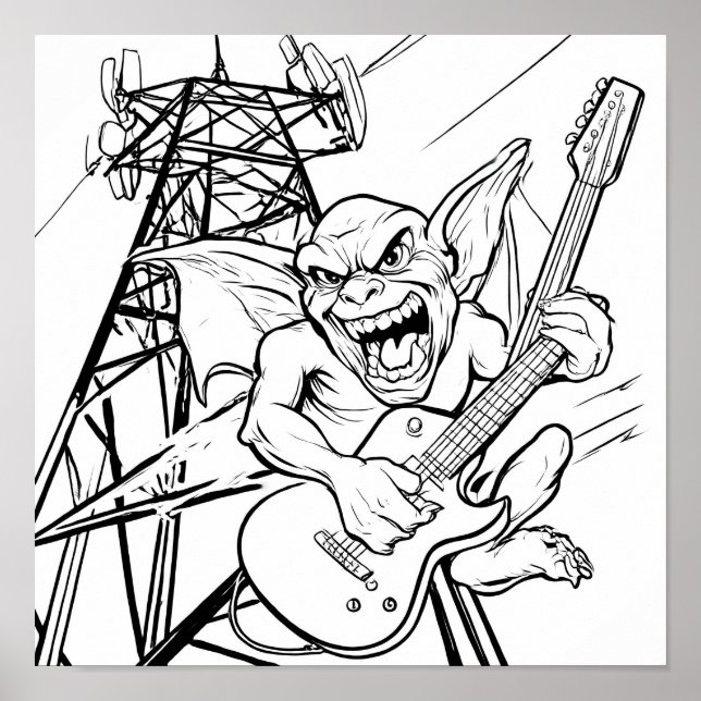 Humorous Cartoon Coloring Page: Grumpy Gargoyle Poster (Front)