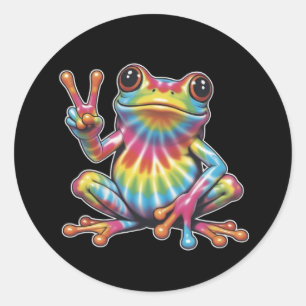 Humorous Frog Lover Tie-Dye Frog Peace Sign Hippie Classic Round Sticker
