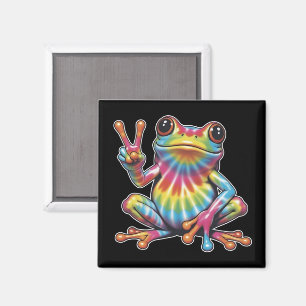 Humorous Frog Lover Tie-Dye Frog Peace Sign Hippie Magnet