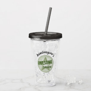 Humorous Green Star Awesome Sauce Custom Name Acrylic Tumbler