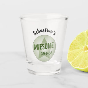 Humorous Green Star Awesome Sauce Custom Name Shot Glass