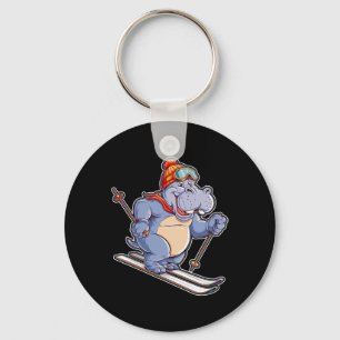 Humorous Hippo Skiing Adventure Key Ring
