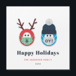 Humorous Masked Christmas and Hanukkah Holiday<br><div class="desc">Send some humor with this funny Christmas and Hanukkah themed holiday card. The design features a masked reindeer and character wearing a Star of David print winter hat and an "oy!" mask. Message,  name and year are customizable.</div>