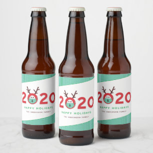 Humorous Masked Reindeer 2020 Custom Holiday Beer Bottle Label
