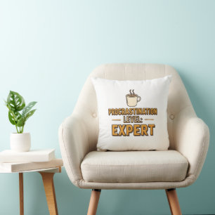 Humorous Procrastinator with Coffee Cushion