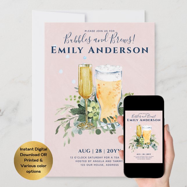 Humour Bubbles n Brews Beer Champers Bridal Shower Invitation (Creator Uploaded)