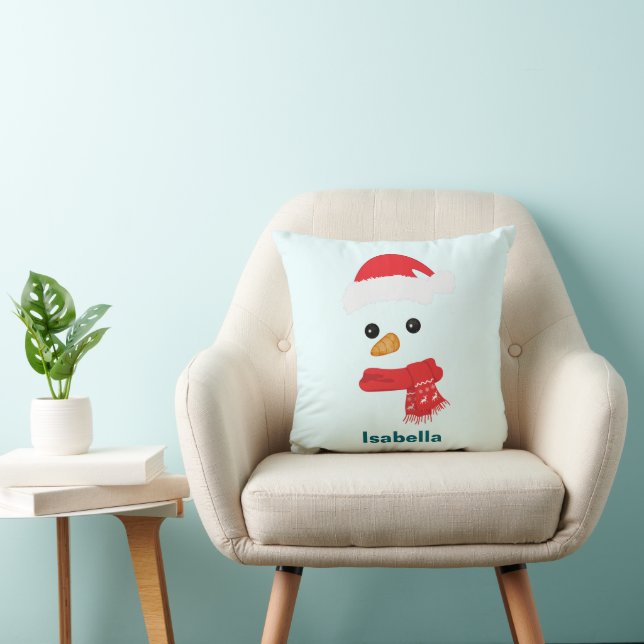 Humour Cute snowman Santa face Holiday party Cushion (Chair)