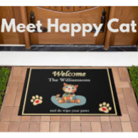 Humour Happy Cat Custom Black Gold Welcome