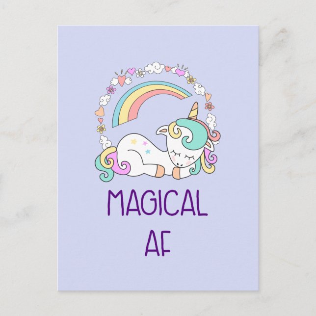 Humour - Magical AF. Unicorn, Rainbow & Cute Stuff Postcard (Front)