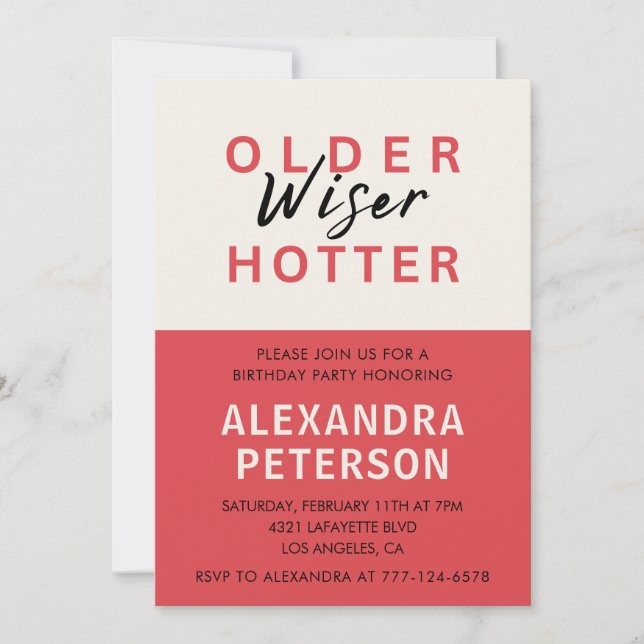 Humour Red Older Wiser Hotter 88th birthday Invitation (Front)