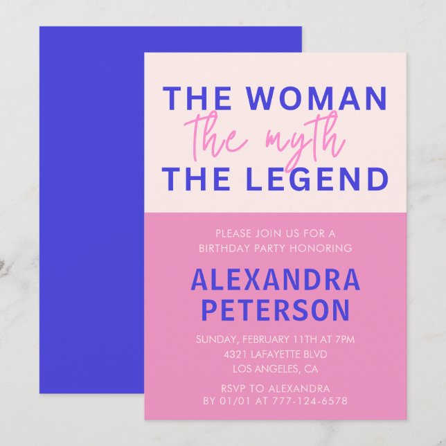 Humour Woman Myth Pink Purple 92nd birthday Invitation (Front/Back)