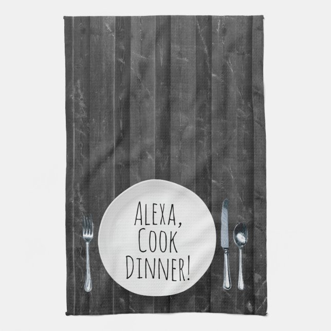 humourous Alexa Command for cooking dinner Tea Towel (Vertical)