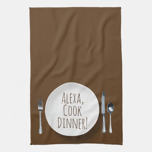 humourous Alexa Command for cooking dinner Tea Towel (Vertical)
