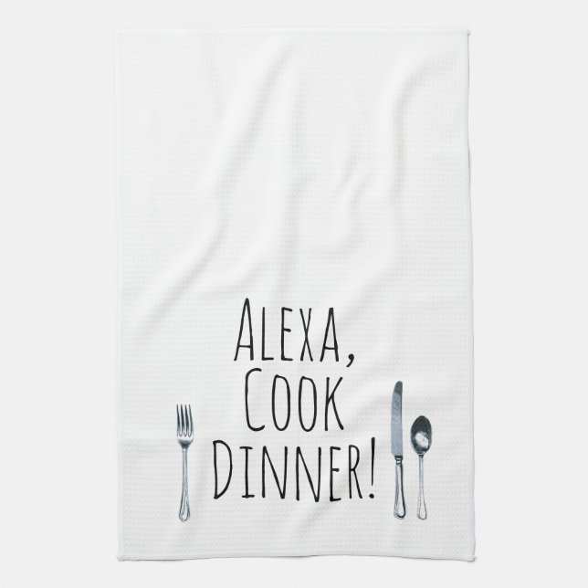 humourous Alexa Command for cooking dinner Tea Towel (Vertical)