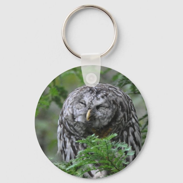 Humourous Barred Owl Key Ring (Front)