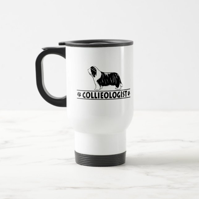 Humourous Bearded Collie Travel Mug (Left)