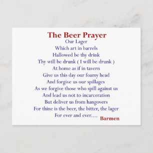 Humourous Beer T-shirts & Gifts, The Beer Prayer! Postcard