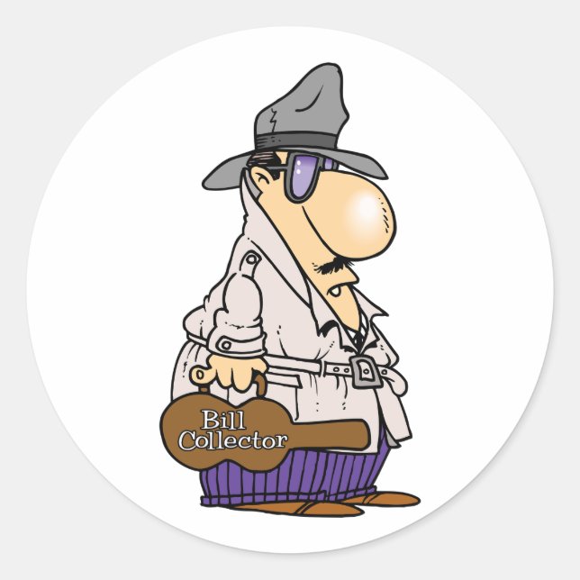 Humourous Bill Collector Character Classic Round Sticker (Front)