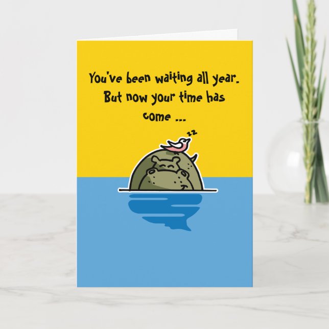 Humourous birthday card featuring a hippo (Front)