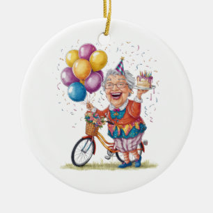 Humourous Birthday Gift for Grandma Riding Bike Ceramic Tree Decoration