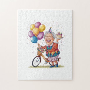 Humourous Birthday Gift for Grandma Riding Bike Jigsaw Puzzle