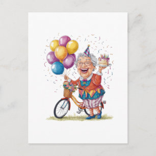 Humourous Birthday Gift for Grandma Riding Bike Postcard