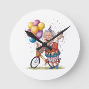 Humourous Birthday Gift for Grandma Riding Bike Round Clock