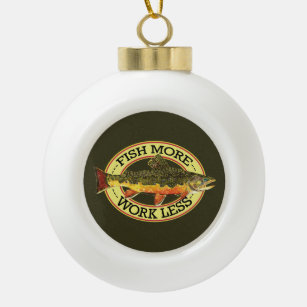 Humourous Brook Trout Fly Fishing Ceramic Ball Christmas Ornament