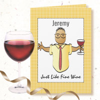 Humourous Brown Male Cartoon Red Wine Birthday
