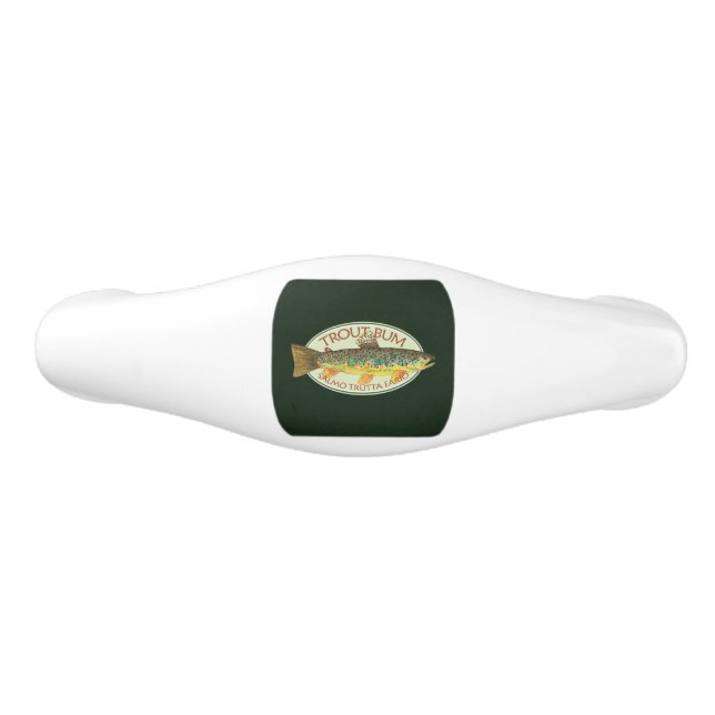 Humourous Brown Trout Bum Fishing Ceramic Drawer Pull (Front)