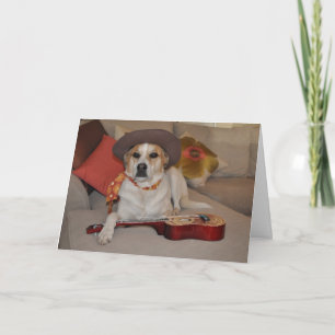Humourous card with photo of dog in cowboy hat