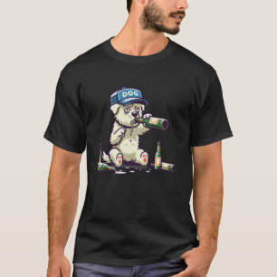 Humourous Cartoon Dog Drinking Beer Design T Shirt