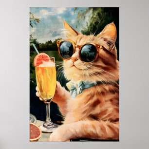 Humourous Cat Art Print Feline Country Club Poster