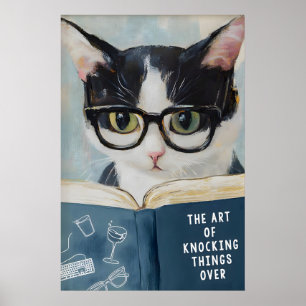 Humourous Cat Reading Poster Quirky Bathroom Wall