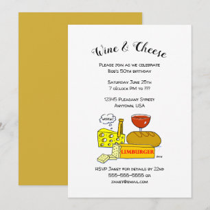 Humourous Cheese and Wine Birthday Party Invitatio Invitation