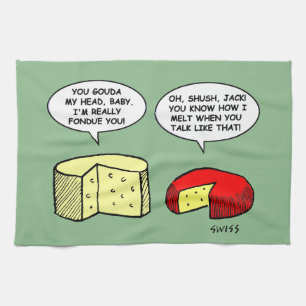 Humourous Cheese Tasting Party Cartoon Kitchen Tea Towel
