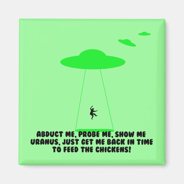 Humourous chicken abduction magnet (Front)