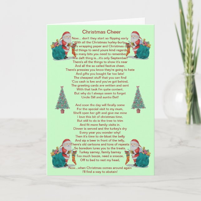 humourous christmas poem santa and xmas tree card (Front)