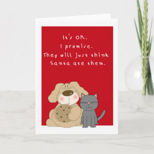 Humourous cute dog and cat Christmas card