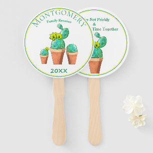 Humourous Family Reunion Yellow Flowering Cactus Hand Fan