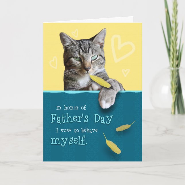 Humourous Father's Day Card with Naughty Cat (Front)